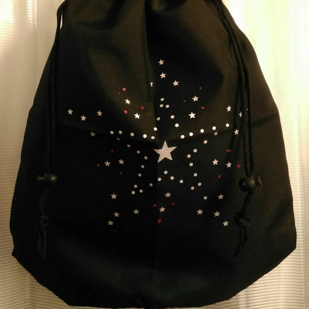 New Black Nylon Drawstring Backpack W/Stars - Picture 4 of 8